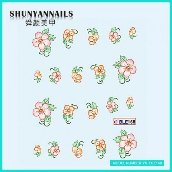 Слайдер дизайн для нігтів Помаранчеві квіти, рожеві квіти
