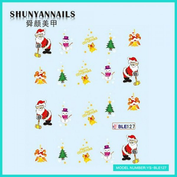 Слайдер дизайн для нігтів Новорічні, Санта Клаус, Дід Мороз, дзвіночки, ялинка, сніговик