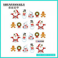 Слайдер дизайн для ногтей Новогодние, Санта Клаус, Дед мороз, зайчик, снеговик, пряник