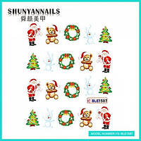 Слайдер дизайн для ногтей Новогодние, Санта Клаус, Дед мороз, мишка, зайка, елка