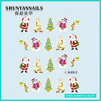 Слайдер дизайн для ногтей Новогодние, олень, елка,снеговик, Дед Мороз, Санта Клаус