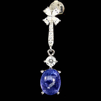 Кулон із натуральним танзанітом у сріблясті, покриття білим золотом
