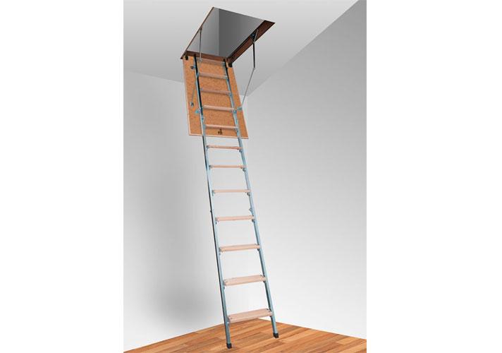 Комбинированная лестница на чердак Altavilla Faggio Cold Metal 3S бук + металл 3-х секционная 130*90(280см) - фото 1 - id-p813496150