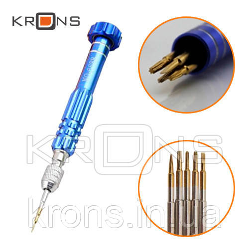 Викрутка з 5 насадками для ремонту телефонів, фото 1