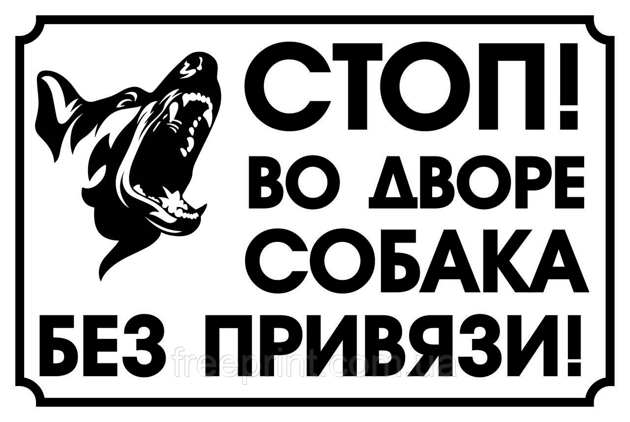 Табличка "Обережно, зла собака". Друк за передоплатою