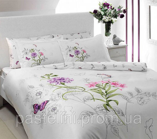 TAC delux saten Nicole lilac сімейний комплект постільної білизни