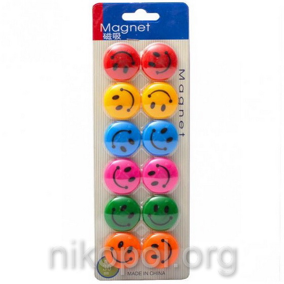 Магніти для дошки "Смайлик",12 штук 3см