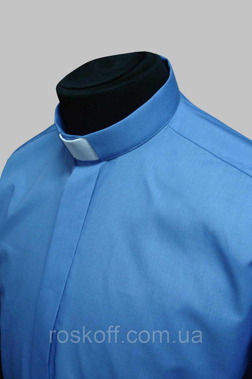 Рубашка для священников голубого цвета с длинным рукавом - фото 3 - id-p76357825