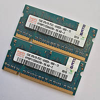 Пара оперативной памяти для ноутбука Hynix SODIMM DDR2 2Gb (1+1) 800MHz 6400s CL6 (HYMP112S64CR6-S6 AB-C) Б/У