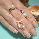 Срібна каблучка та сережки з золотими вставками та перлами Хай-тек, фото 4