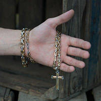 Набір прикрас.Музький ланцюг, хрест, браслет зі сталі, steel rage сталь 316L позолота 18 к