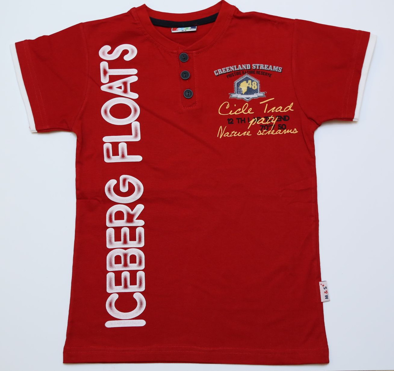 Дитяча червона футболка для хлопчика з ґудзиками "Floats", розмір 9-13/11-12