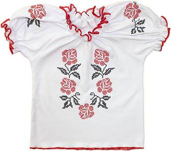 Вишиванка біла з коротким рукавом для дівчинки Трояндочки Розмір 98 см