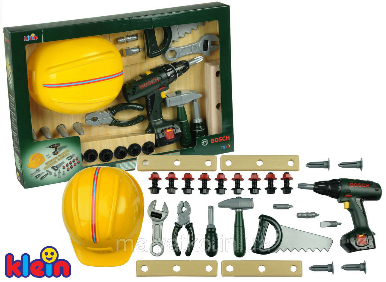 Дитячий набір інструментів з каскою і шуруповертом BOSCH Klein 8418, фото 1