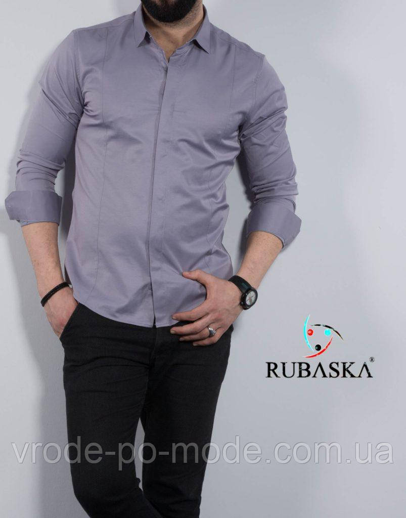 Світло сіра однотонна чоловіча сорочка приталена на ґудзиках, класичний комір та довгий рукав, Туреччина, новинка