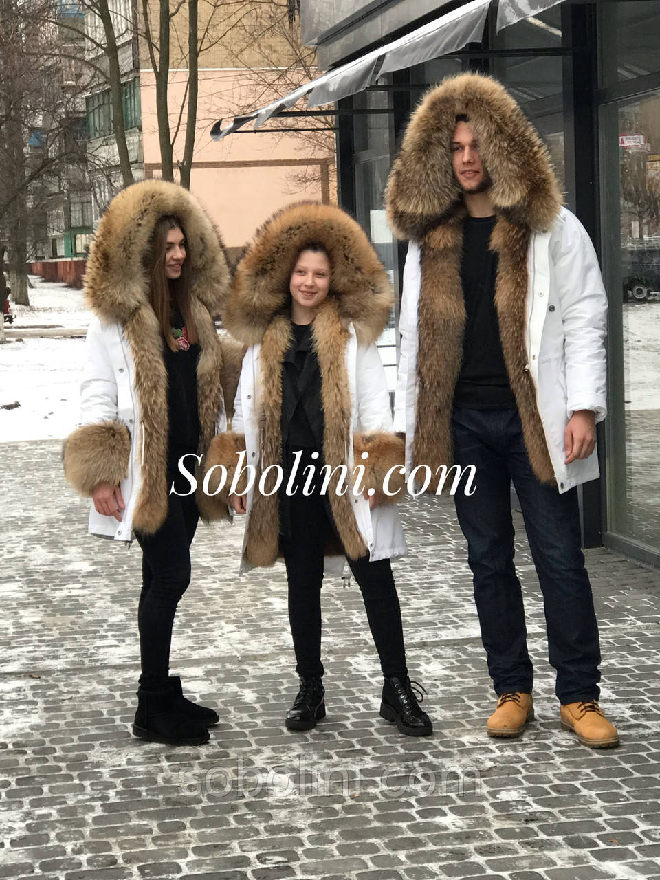 Парки Family look з хутром єнота, фото 1