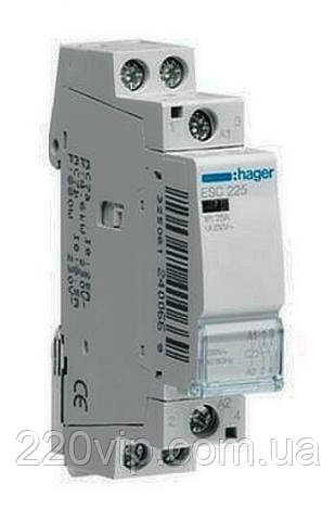 Контактор пускач Hager ESC225, 25A, 230 В, 2НО, магнітний, Хагер, модульний