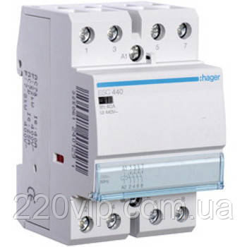 Контактор пускач Hager ESC340, 40A, 230 В, 3НО, магнітний, Хагер, модульний, фото 1