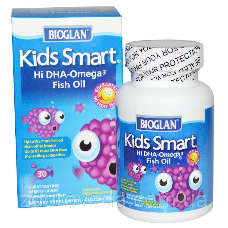 Bioglan, розумні дітки, Омега-3 для дітей, з ягідним смаком, 30 жувальних капсул.