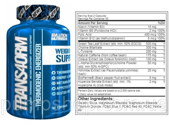 (уцінка термін по 3.24) Жироспалювач Evlution Nutrition TRANS4ORM 120 капс., фото 2