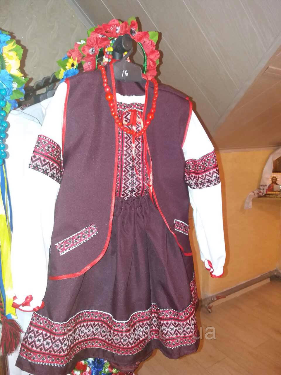 Украинский Костюм для Девочки , Тройка , Блузка Поплин Белая, Жилетка и ...