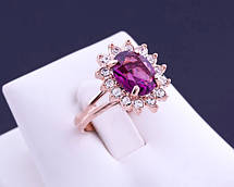 Кільце позолочене xuping ювелірна біжутерія з аметистовим Swarovski 16,5 розмір, фото 3