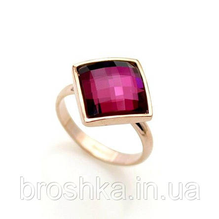 Кільце позолочене xuping з рожевим квадратним Swarovski, 16й розмір, фото 2