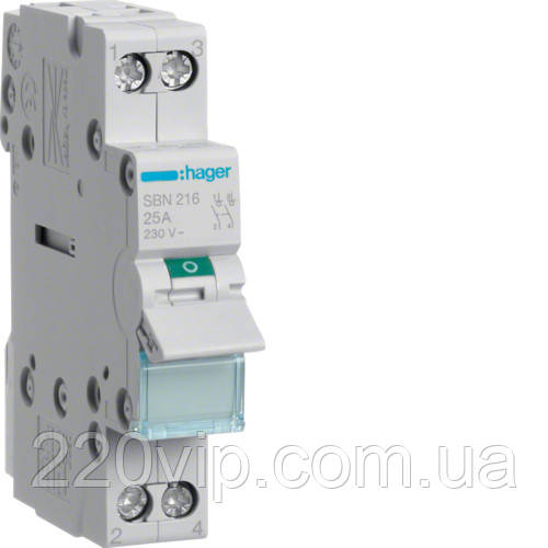 Вимикач навантаження 2-полюсний 16 А/230 В, 1 м, Hager SBN216, Хагер рубильник модульний, фото 1