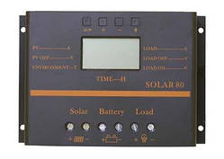 Контролер заряду SOLAR80 (12/24 В, 80 А, РК-індикатор, вихід USB 5 В для заряджання смартфонів)
