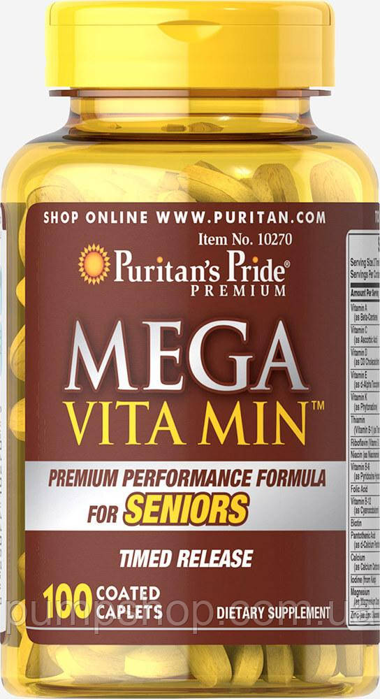 Вітаміни для чоловіків 50+ Puritan's Pride Mega Vita Min™ for Seniors 100 капс. (уцінка термін по 2.23)