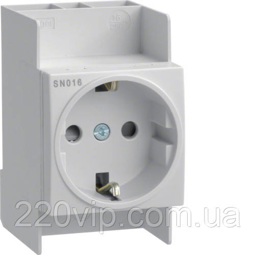 Розетка зі встановленням на DIN-рейку Hager SN016, 250 В/16A, розетка модульна із заземленням Хагер у щит, бокс, фото 1