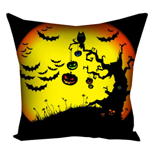 Подушка з принтом габардинова Кажани на тлі повного місяця Хелловін 50x50 (5P_HAL006), фото 1