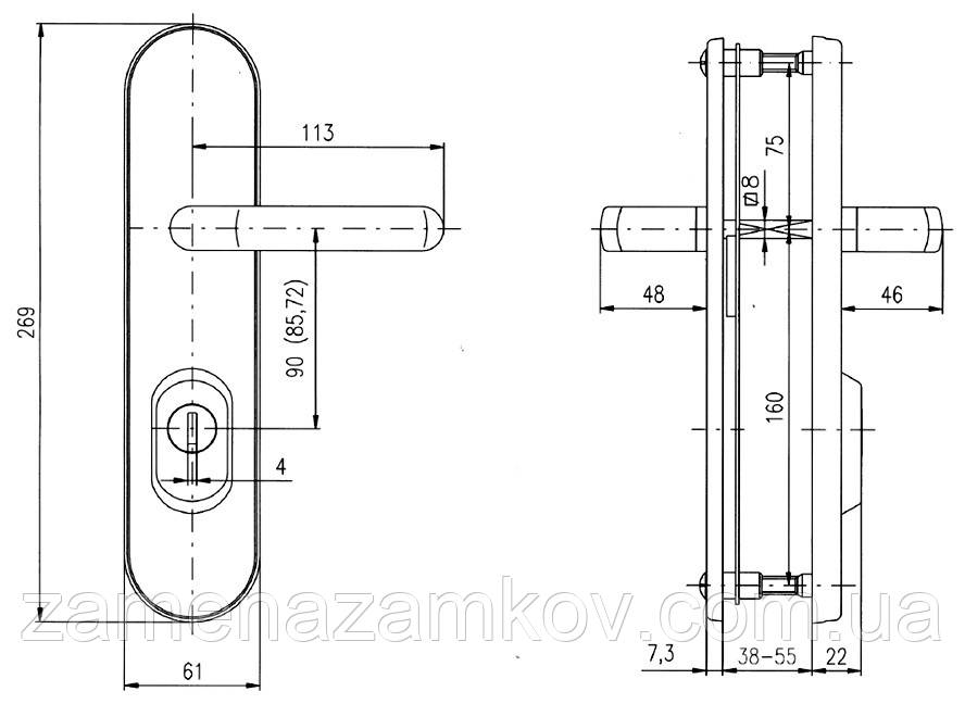 Rostex R1 R4 Universal защитная дверная ручка - броненакладка универсальная - фото 2 - id-p860262262