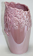 Ваза для цветов и декора керамическая, розовая с перламутром, узор цветы
