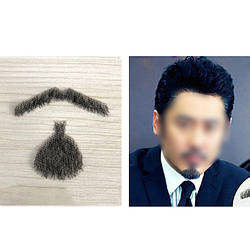 Реалістична накладна борода🧔 та вуса (чорна щетина) Стиль 5 (вуса і борода)