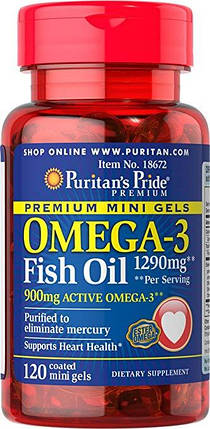 Омега-3 Puritan's Pride Omega-3 Fish Oil 645 mg Mini Gels 120 капс., фото 1