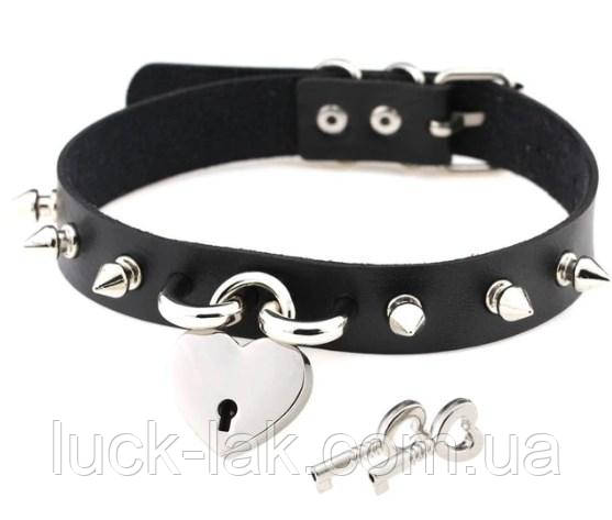 Чокер, ремінець із шипами та підвіскою сердечко з ключиками, фото 1