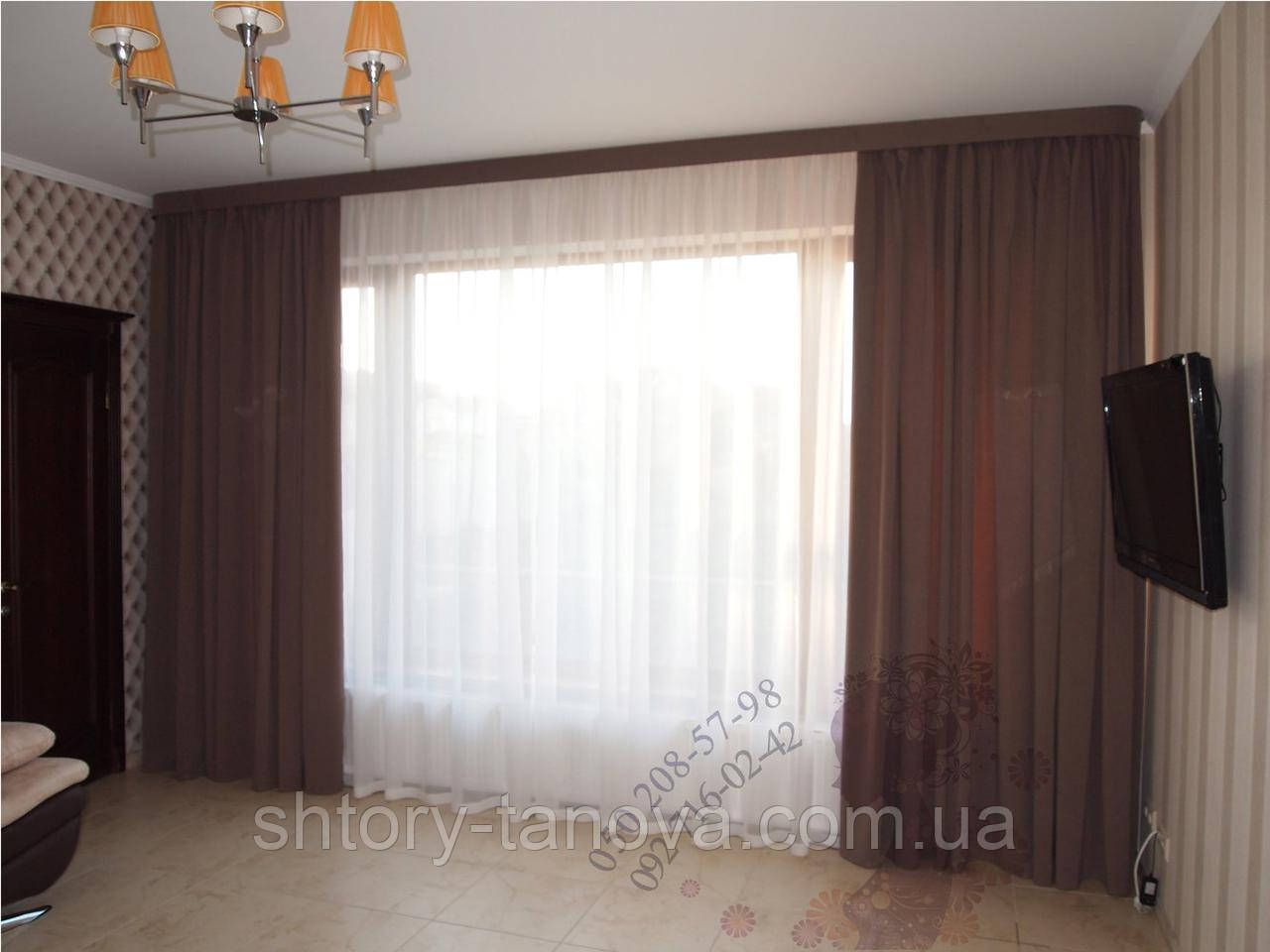 Готовые тюль-шифон на тесьме молочный, фото 1