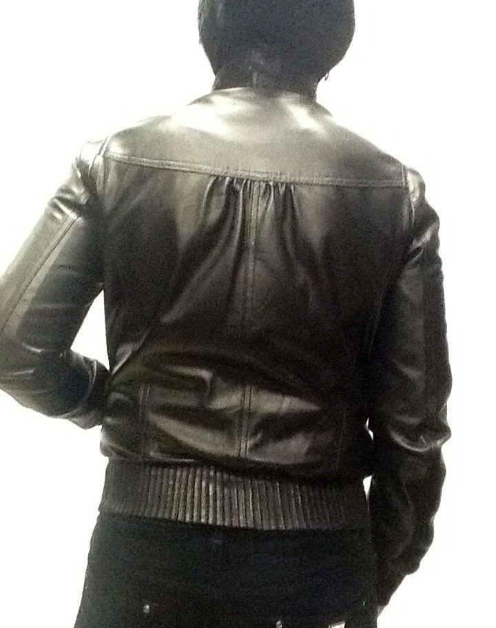 Куртка кожаная натуральная женская черная под резинку на молнии с воротником стойка - фото 4 - id-p76741239