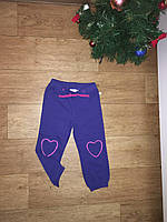 Штаны спортивные с начесом для девочки ростом 92 см синие с сердечком