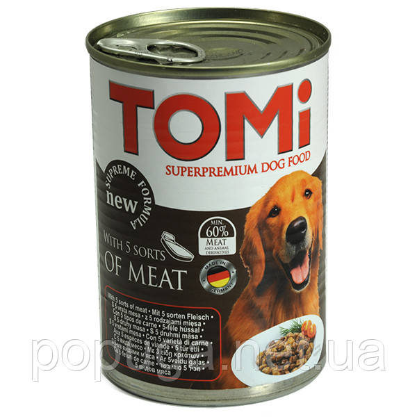 Консерви для собак TOMi 5 видів м'яса, 400 г