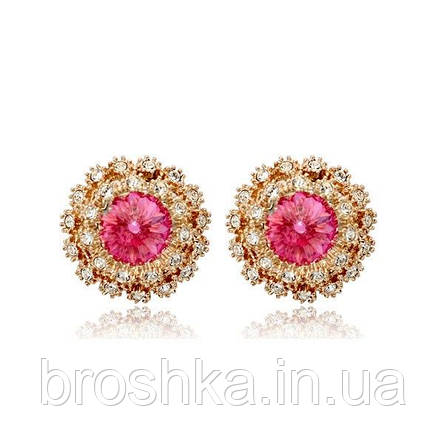 Позолочені сережки біжутерія з рожевими Swarovski, фото 2