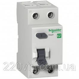 ПЗВ 40A 300 mA 4,5kA тип AC 2 полюси EZ9R64240 Easy9 Schneider Electric, диференціальне реле Шнайдер