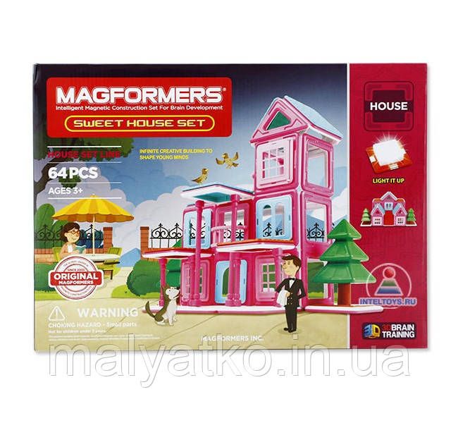 Магнітний конструктор розоый будинок Sweet House Set, Magformers 64 деталі