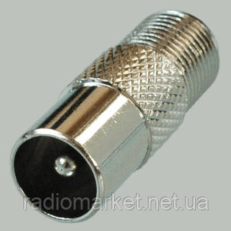 Перехідник штекер TV-гніздо F, цинк, 10 штук/уп, фото 1