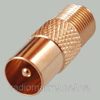 Перехідний. штекер TV- гніздечко F, "позолочений", 10 штук, фото 1