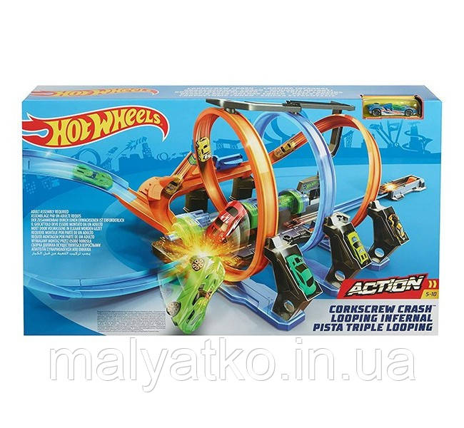 Трек Hot Wheels Швидкісні гонки FTB65 Corkscrew crash, фото 1