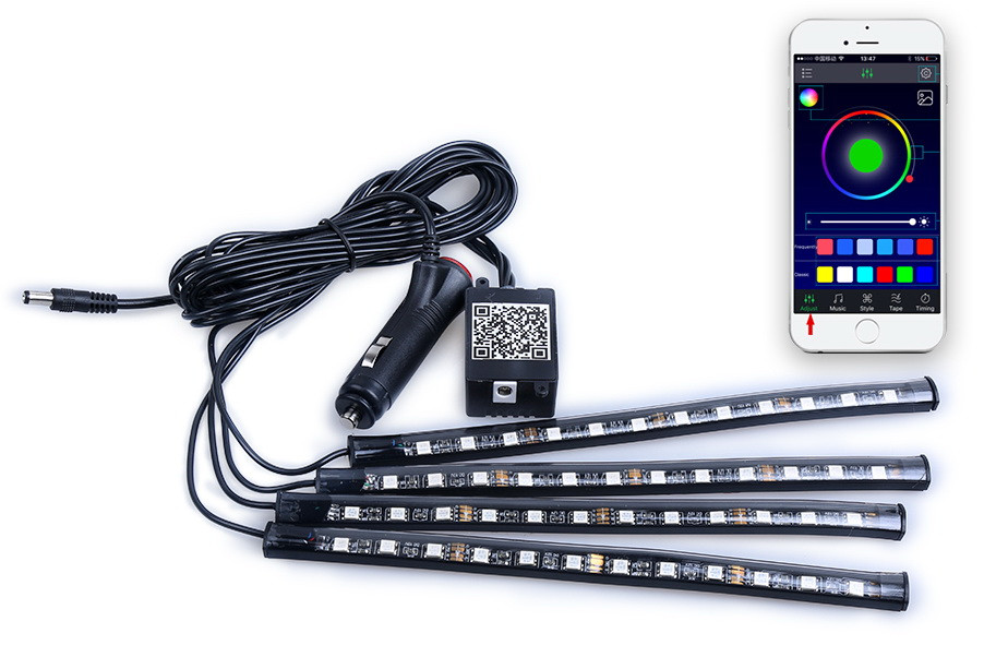 LED-підсвітка салону з керуванням зі смартфона, 4 панелі + світломузка