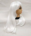 Перука біла довга хвиляста з довгим чубчиком жіноча для жінок 65см зі штучного волосся, фото 2