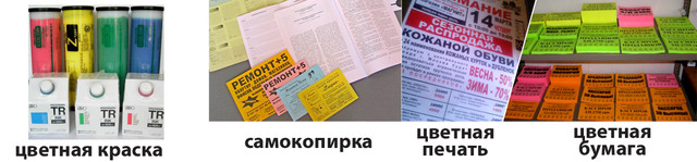 Ризорафия на кольоровому папері, кольорова ризорафия, друк оголошень, тиражування оголошень